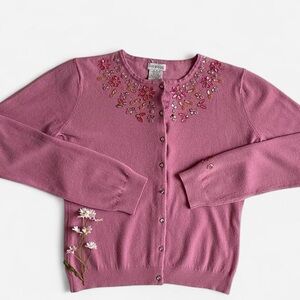 Vintage Y2K mauve pink beaded floral cardigan